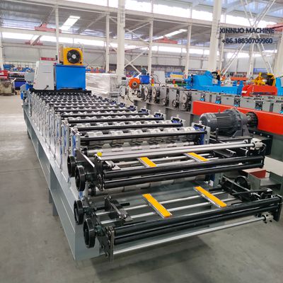 Dual-layer roll forming machine for trapezoidal and glazed tile profiles, space-saving design.