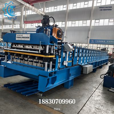 double layer roofing sheet machine - hydraulic cutting section side view with heavy-duty frame structure